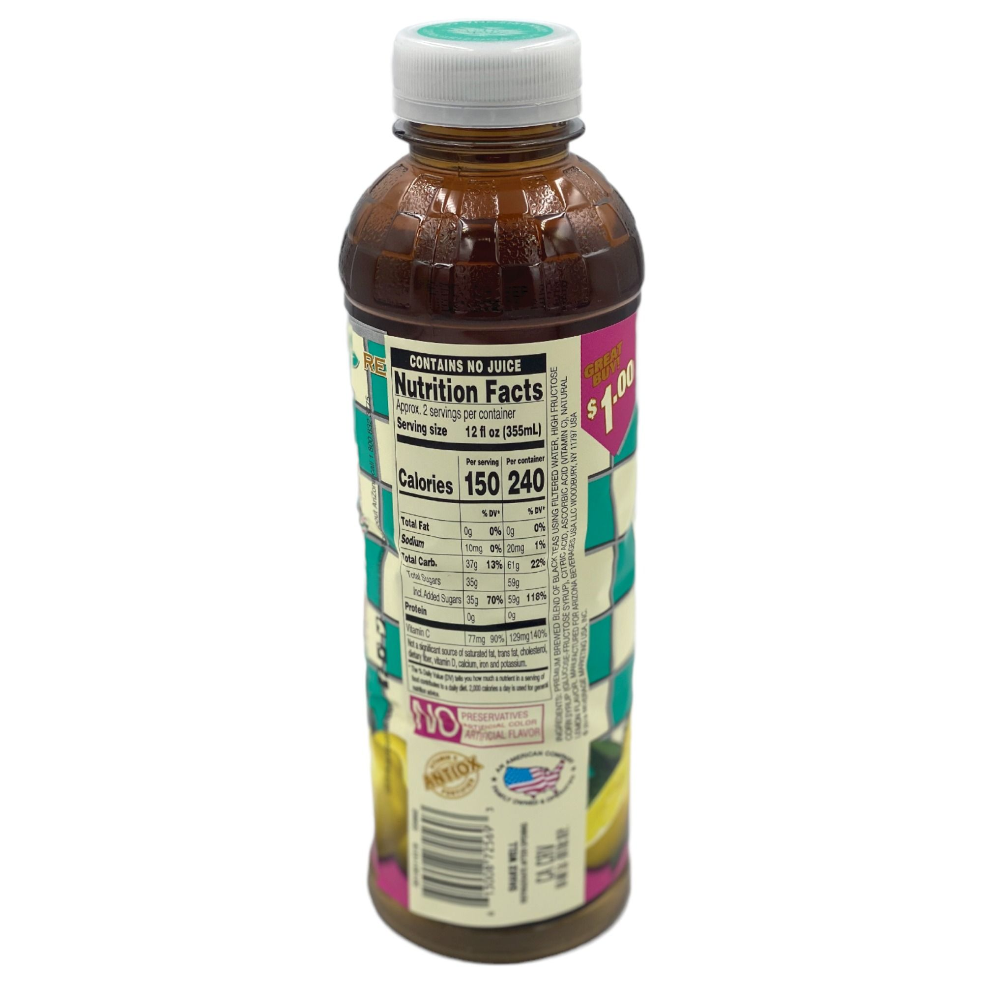 ARIZONA ICED TEA WITH LEMON FLOVOR 20 FL OZ (591mL)