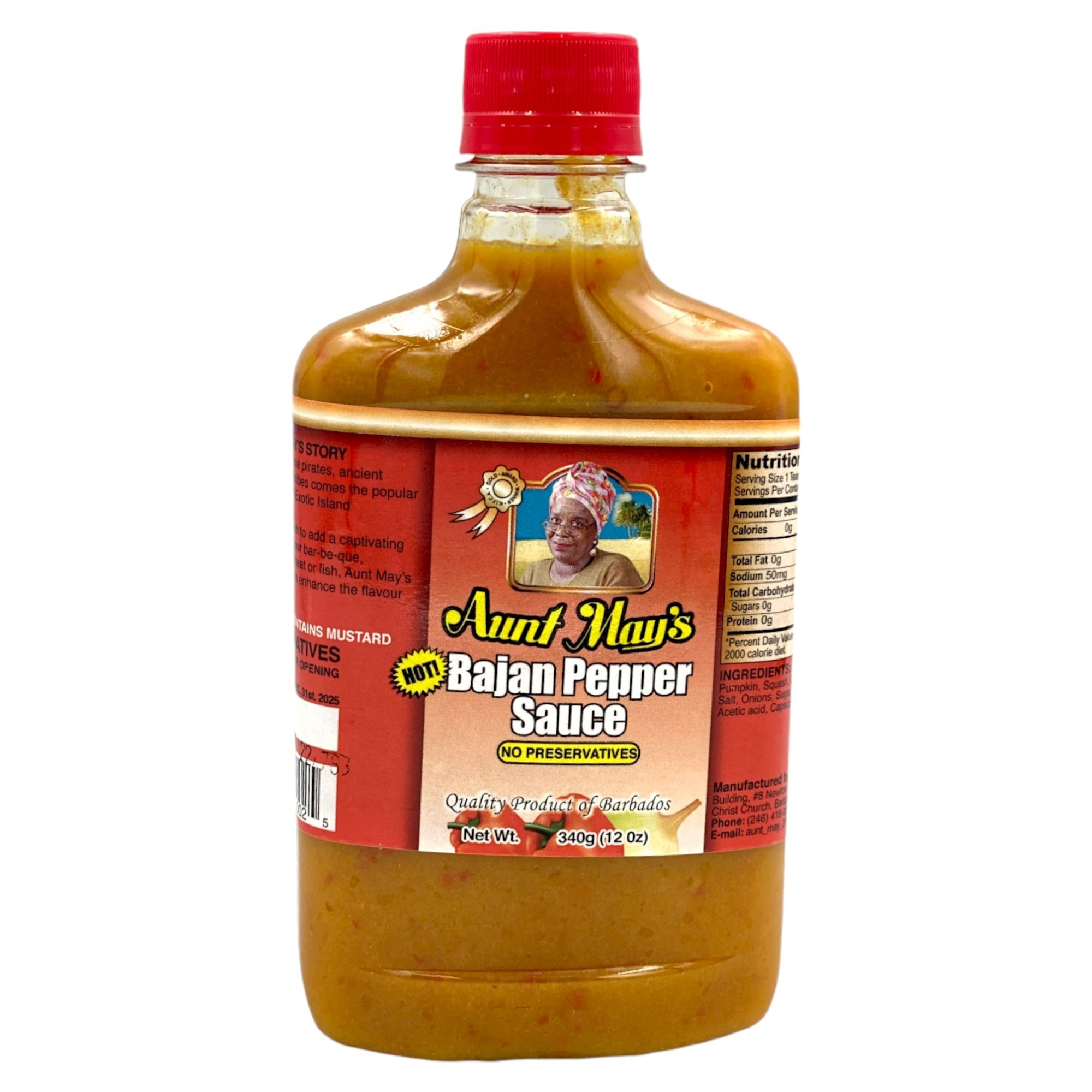 AUNT MAY'S HOT BAJAN PEPPER SAUCE 12 OZ.