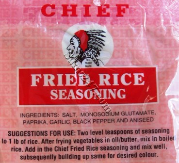 CHIEF FRIED RICE SEASONING 40G 

CHIEF FRIED RICE SEASONING 40G: available at Sam's Caribbean Marketplace, the Caribbean Superstore for the widest variety of Caribbean food, CDs, DVDs, and Jamaican Black Castor Oil (JBCO). 