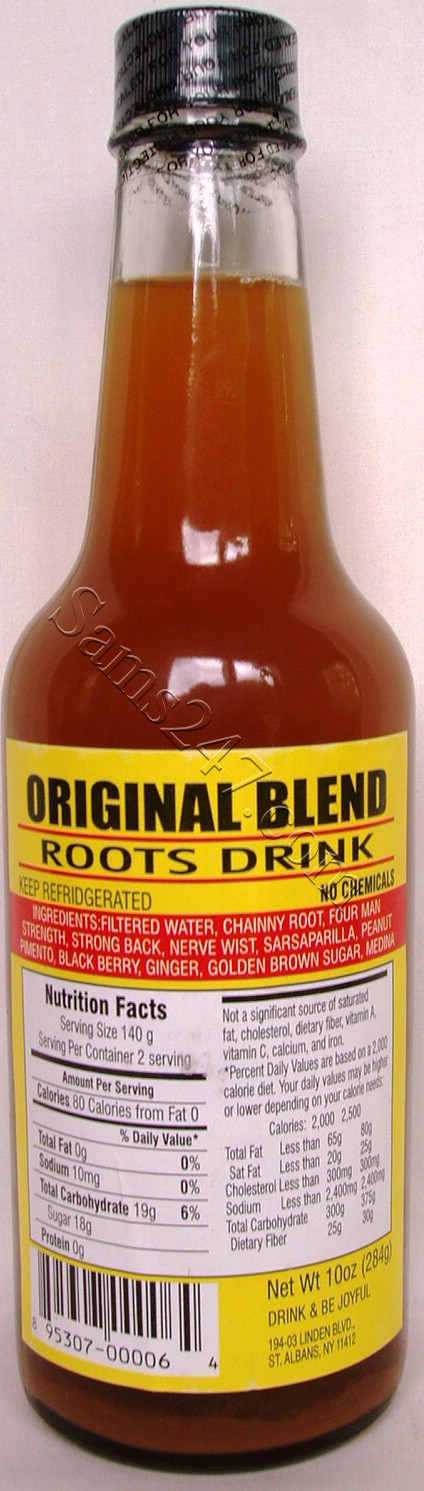 ORIGINAL BLEND ROOTS DRINK 10 OZ. 

ORIGINAL BLEND ROOTS DRINK 10 OZ.: available at Sam's Caribbean Marketplace, the Caribbean Superstore for the widest variety of Caribbean food, CDs, DVDs, and Jamaican Black Castor Oil (JBCO). 